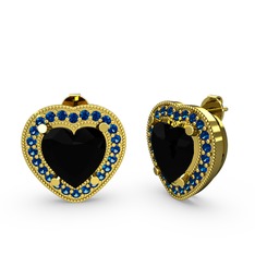 Esinti Kalp Küpe - Siyah zirkon ve lab safir 14 ayar altın küpe #jkthet