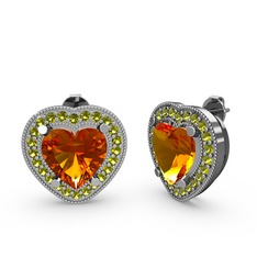 Esinti Kalp Küpe - Sitrin ve peridot 14 ayar beyaz altın küpe #k2j2p2