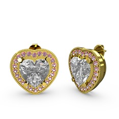 Esinti Kalp Küpe - Swarovski ve pembe kuvars 18 ayar altın küpe #k8jop8