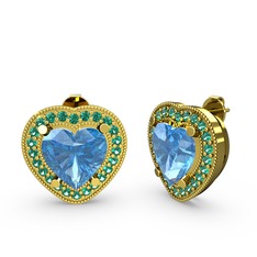 Akuamarin ve yeşil kuvars 18 ayar altın küpe