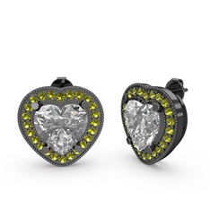 Esinti Kalp Küpe - Beyaz zirkon ve peridot 925 ayar siyah rodyum kaplama gümüş küpe #lf8tx8