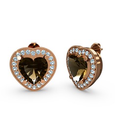 Esinti Kalp Küpe - Dumanlı kuvars ve akuamarin 8 ayar rose altın küpe #lm5vgm