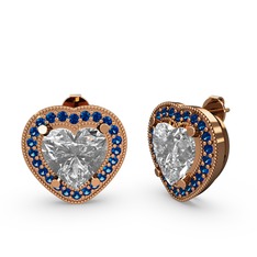 Esinti Kalp Küpe - Swarovski ve lab safir 925 ayar rose altın kaplama gümüş küpe #lz55ce