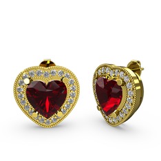 Esinti Kalp Küpe - Garnet ve swarovski 18 ayar altın küpe #m0st9r