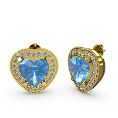 Akuamarin ve swarovski 925 ayar altın kaplama gümüş küpe