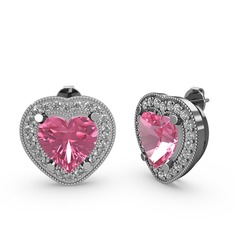 Pembe kuvars ve swarovski 8 ayar beyaz altın küpe