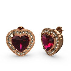 Rodolit garnet ve dumanlı kuvars 8 ayar rose altın küpe