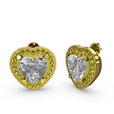 Esinti Kalp Küpe - Swarovski ve peridot 14 ayar altın küpe #ndr12r