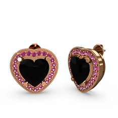 Esinti Kalp Küpe - Siyah zirkon ve rodolit garnet 14 ayar rose altın küpe #nnt64l