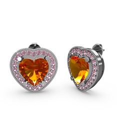 Esinti Kalp Küpe - Sitrin ve pembe kuvars 8 ayar beyaz altın küpe #nnycn8