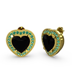 Esinti Kalp Küpe - Siyah zirkon ve yeşil kuvars 18 ayar altın küpe #nwwyan