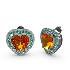 Esinti Kalp Küpe - Sitrin ve yeşil kuvars 14 ayar beyaz altın küpe #ojavf6