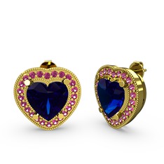 Esinti Kalp Küpe - Lab safir ve rodolit garnet 14 ayar altın küpe #ov71bo