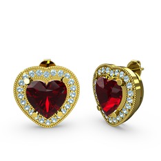 Garnet ve akuamarin 18 ayar altın küpe