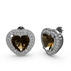 Dumanlı kuvars ve swarovski 14 ayar beyaz altın küpe