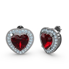 Garnet ve akuamarin 8 ayar beyaz altın küpe