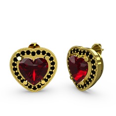 Garnet ve siyah zirkon 18 ayar altın küpe