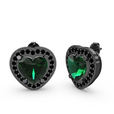 Esinti Kalp Küpe - Yeşil kuvars ve siyah zirkon 925 ayar siyah rodyum kaplama gümüş küpe #x6043m
