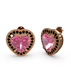 Esinti Kalp Küpe - Pembe kuvars ve siyah zirkon 14 ayar rose altın küpe #y34klg
