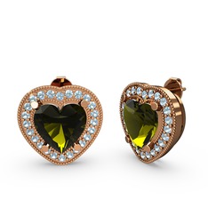 Peridot ve akuamarin 925 ayar rose altın kaplama gümüş küpe