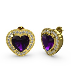 Esinti Kalp Küpe - Ametist ve beyaz zirkon 14 ayar altın küpe #zhv4i1