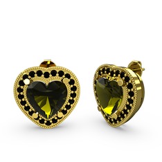 Peridot ve siyah zirkon 18 ayar altın küpe