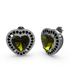 Esinti Kalp Küpe - Peridot ve siyah zirkon 925 ayar gümüş küpe #zsqkmm