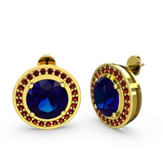 Esinti Daire Küpe - Garnet ve lab safir 925 ayar altın kaplama gümüş küpe #10624jv