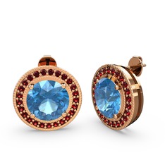 Garnet ve akuamarin 8 ayar rose altın küpe