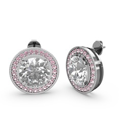 Pembe kuvars ve swarovski 18 ayar beyaz altın küpe