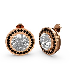 Esinti Daire Küpe - Siyah zirkon ve beyaz zirkon 18 ayar rose altın küpe #10k0cws