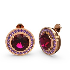 Ametist ve rodolit garnet 8 ayar rose altın küpe