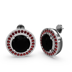 Esinti Daire Küpe - Garnet ve siyah zirkon 14 ayar beyaz altın küpe #11iyr02