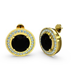 Esinti Daire Küpe - Akuamarin ve siyah zirkon 925 ayar altın kaplama gümüş küpe #11sqzgo