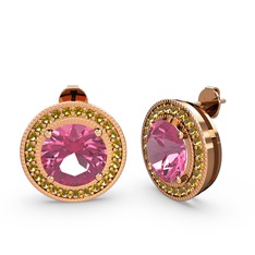 Sitrin ve pembe kuvars 8 ayar rose altın küpe