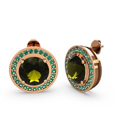 Esinti Daire Küpe - Yeşil kuvars ve peridot 14 ayar rose altın küpe #121q1sk