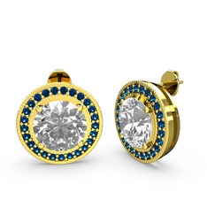 Lab safir ve beyaz zirkon 18 ayar altın küpe