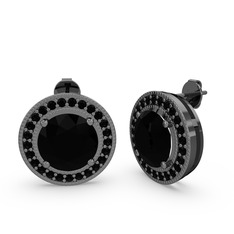 Esinti Daire Küpe - Siyah zirkon 925 ayar siyah rodyum kaplama gümüş küpe #12dyvst