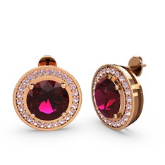Esinti Daire Küpe - Pembe kuvars ve rodolit garnet 8 ayar rose altın küpe #12l0hvr