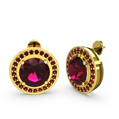 Esinti Daire Küpe - Garnet ve rodolit garnet 18 ayar altın küpe #12rx48a
