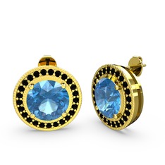 Siyah zirkon ve akuamarin 925 ayar altın kaplama gümüş küpe