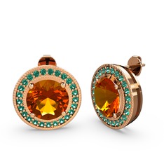 Esinti Daire Küpe - Yeşil kuvars ve sitrin 14 ayar rose altın küpe #13wg784