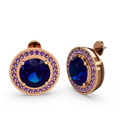 Esinti Daire Küpe - Ametist ve lab safir 8 ayar rose altın küpe #14aj0o0