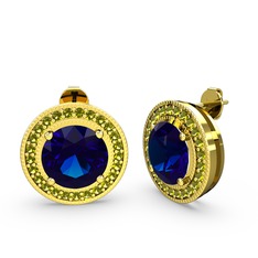 Esinti Daire Küpe - Peridot ve lab safir 14 ayar altın küpe #14nsgy5