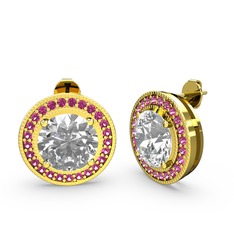 Rodolit garnet ve swarovski 18 ayar altın küpe