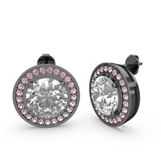 Esinti Daire Küpe - Pembe kuvars ve swarovski 925 ayar siyah rodyum kaplama gümüş küpe #14utel