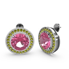 Esinti Daire Küpe - Peridot ve pembe kuvars 925 ayar gümüş küpe #15ahqzu