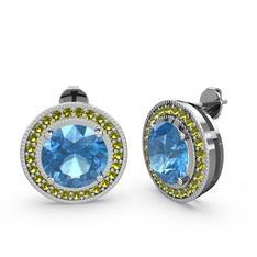 Esinti Daire Küpe - Peridot ve akuamarin 14 ayar beyaz altın küpe #15cyhbo