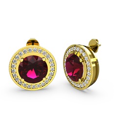 Beyaz zirkon ve rodolit garnet 18 ayar altın küpe