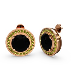 Esinti Daire Küpe - Peridot ve siyah zirkon 925 ayar rose altın kaplama gümüş küpe #165m25w